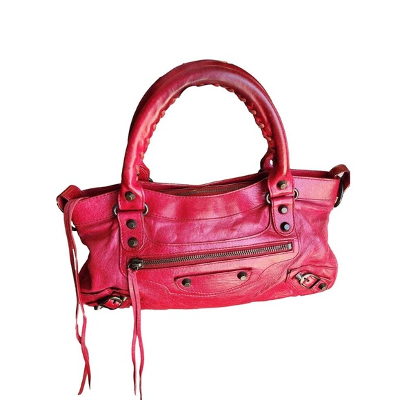 Balenciaga 'Motocross' Red Leather Arena Handbag - Picture 1 of 14